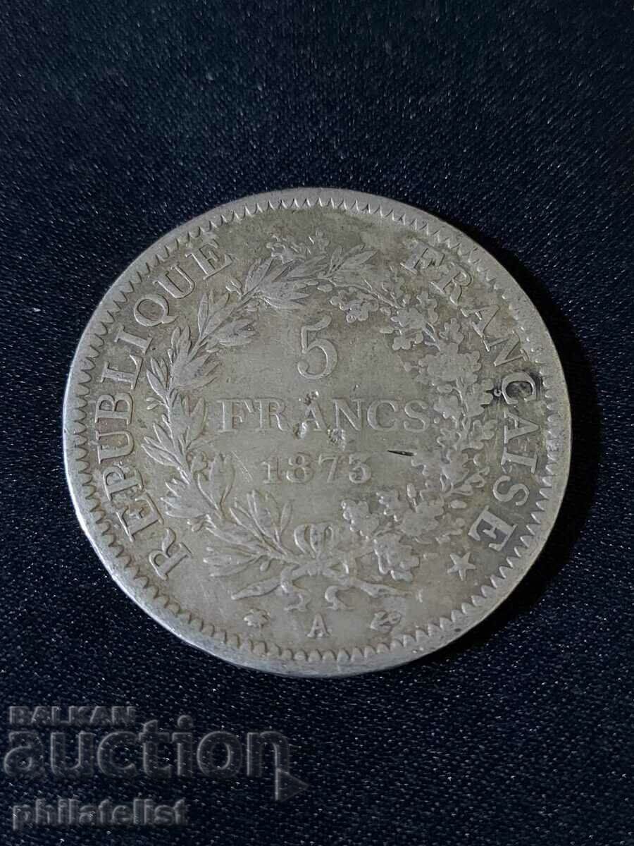 France 1873 A - 5 Francs - Silver Coin #10