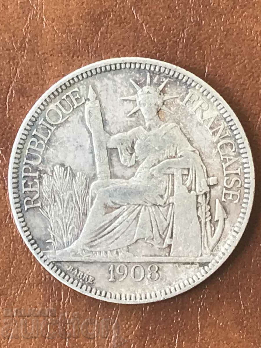 French Indochina 1 piastre 1908 27 g silver .900 with price 119.00 BGN | € 60.84 French Indochina 1 piastre 1908 27 g silver .900 with price 119.00 BGN | € 60.84