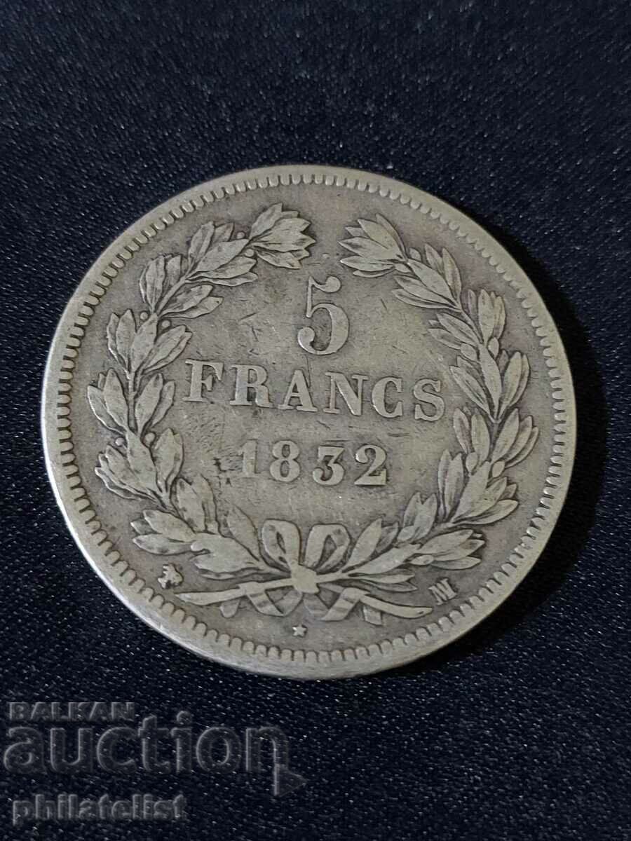 Franța 1832 M - 5 franci - Monedă de argint