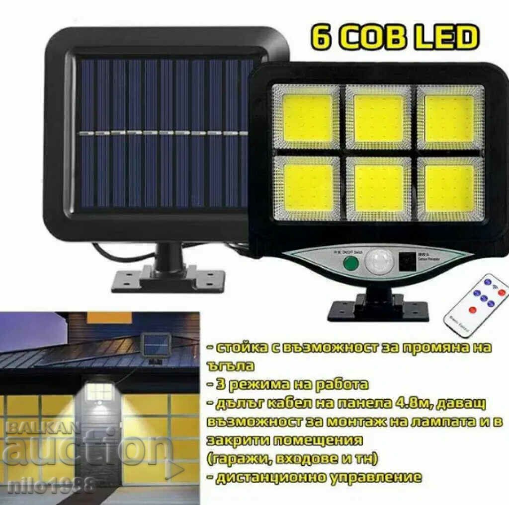 Lamp with a separate solar panel and 128 cob led diodes with 3 modes