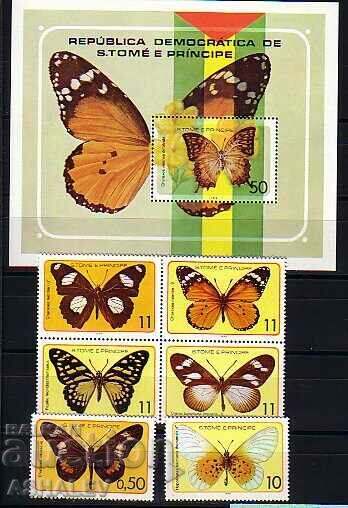 1979 S. TOMÉ AND PRINCIPE Butterflies 6m.+Bl (Mi-561/66+Bl.32)