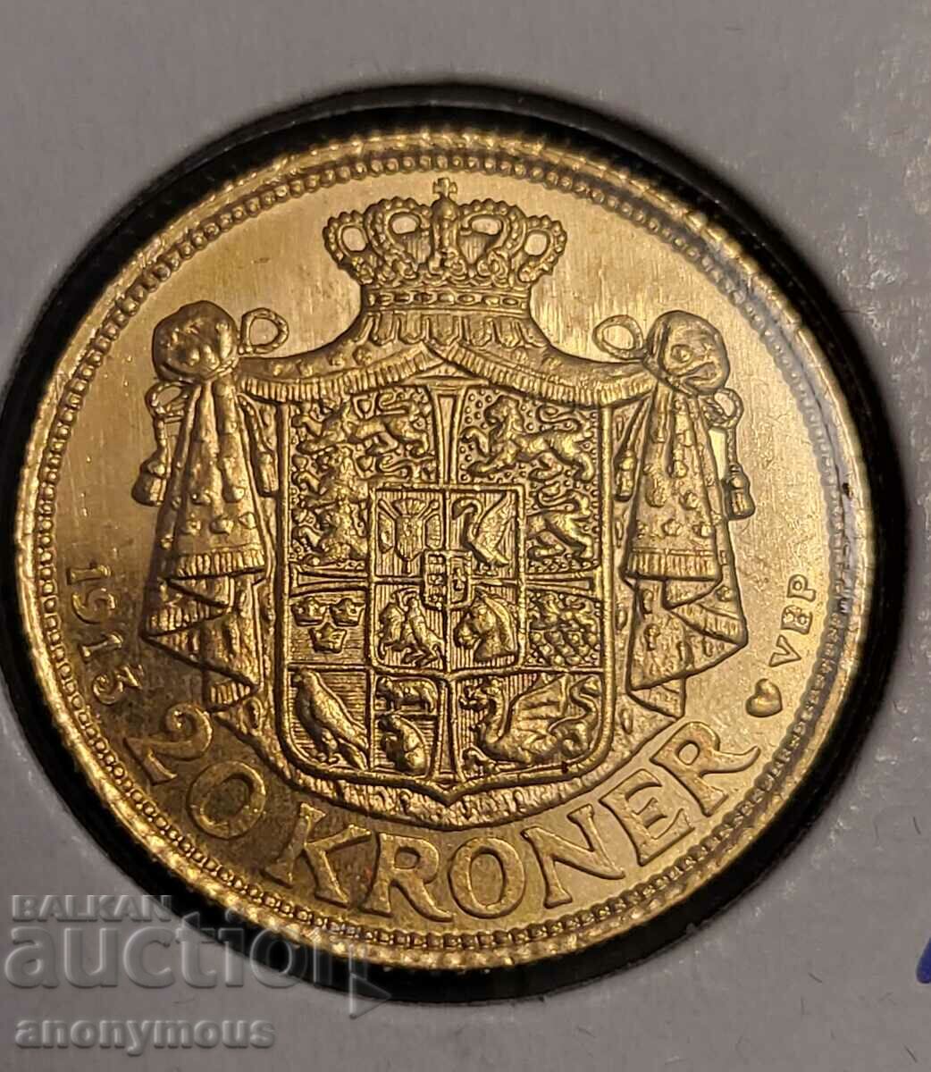 Gold coin Christian X 10th 1913 Kingdom of Denmark