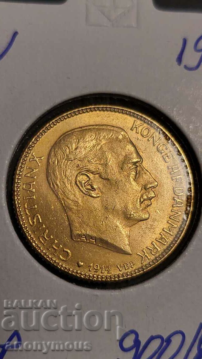 Moneda de aur Christian X 10th 1914 Regatul Danemarcei