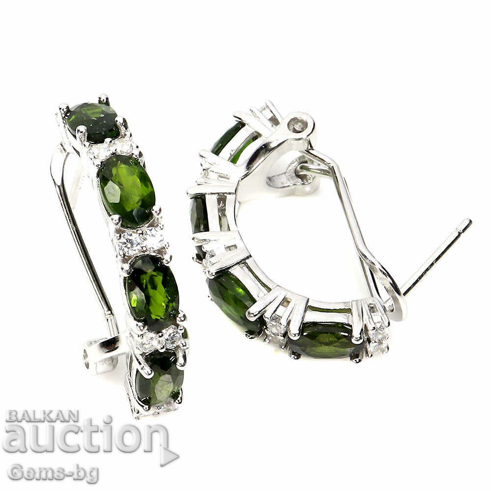 Silver earrings with natural chrome diopside