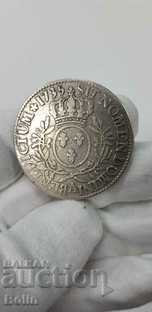 Auction Rare 1735 French Ecu Silver Coin. Auction Rare 1735 French Ecu Silver Coin.