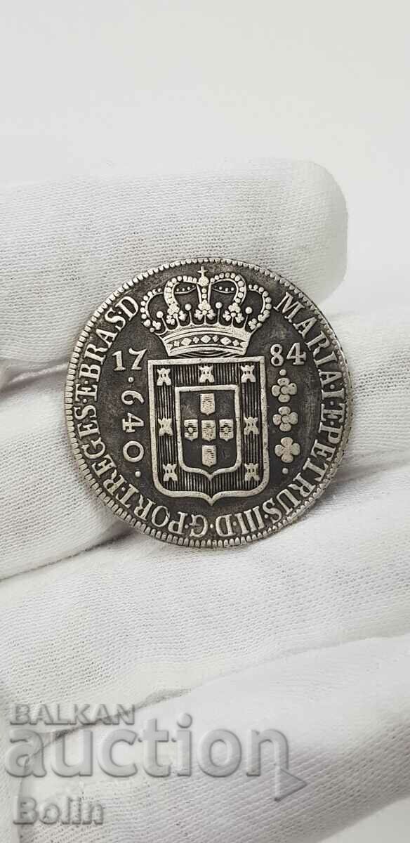 Very Rare Silver Coin 640 Real Brazil 1784