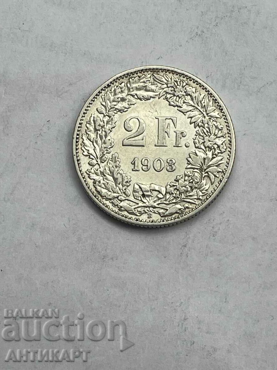 silver coin 2 francs Switzerland 1903 silver