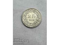 silver coin 2 francs Switzerland 1903 silver