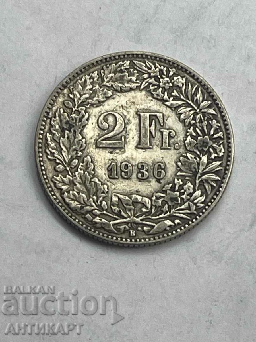 silver coin 2 francs Switzerland 1936 silver