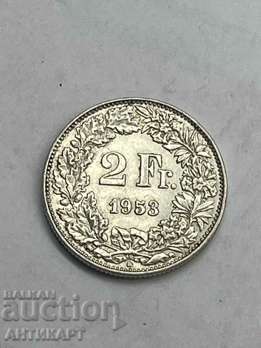 silver coin 2 francs Switzerland 1953 silver