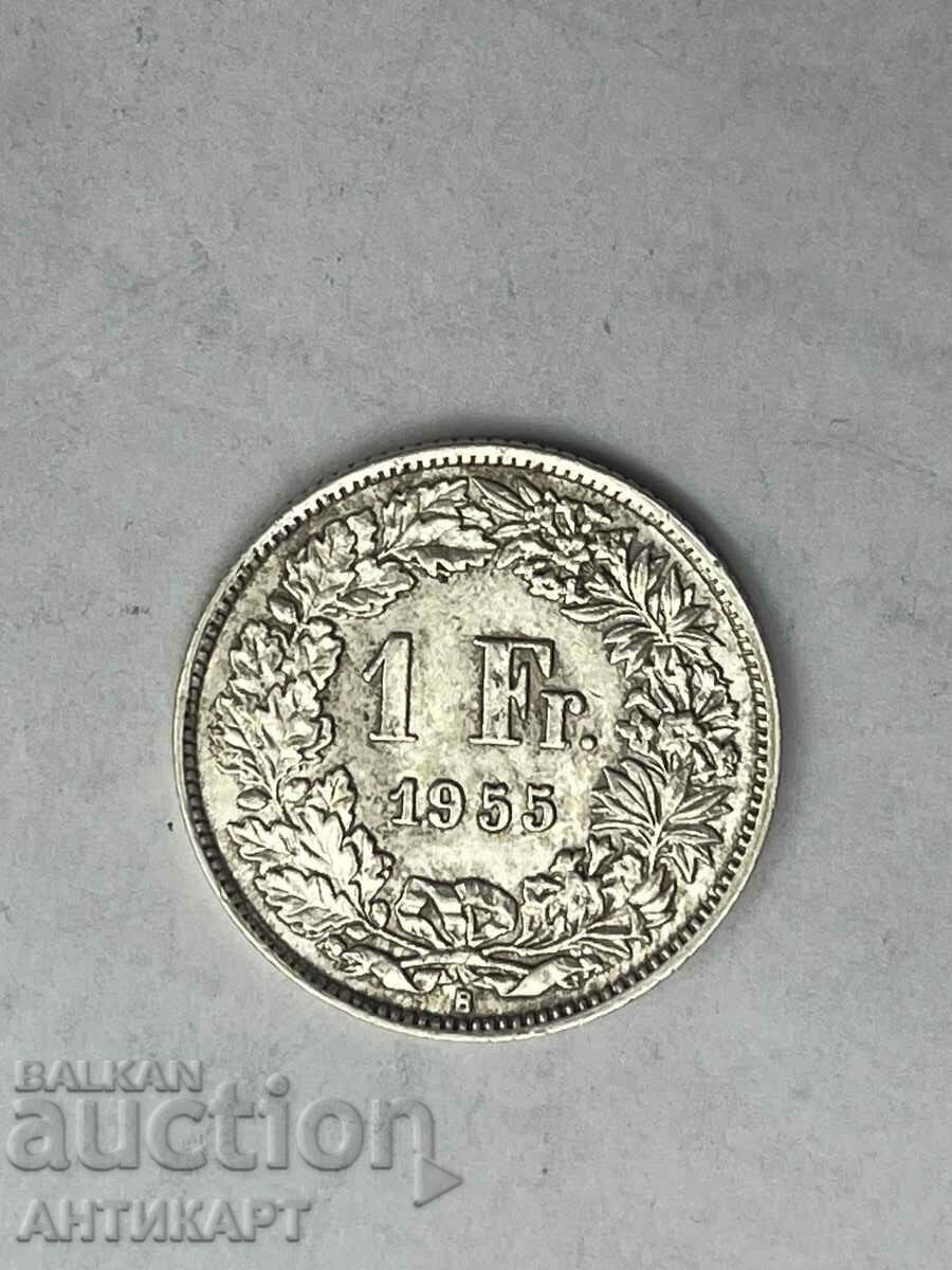 monedă de argint 1 franc Elveția 1955 argint RARE !