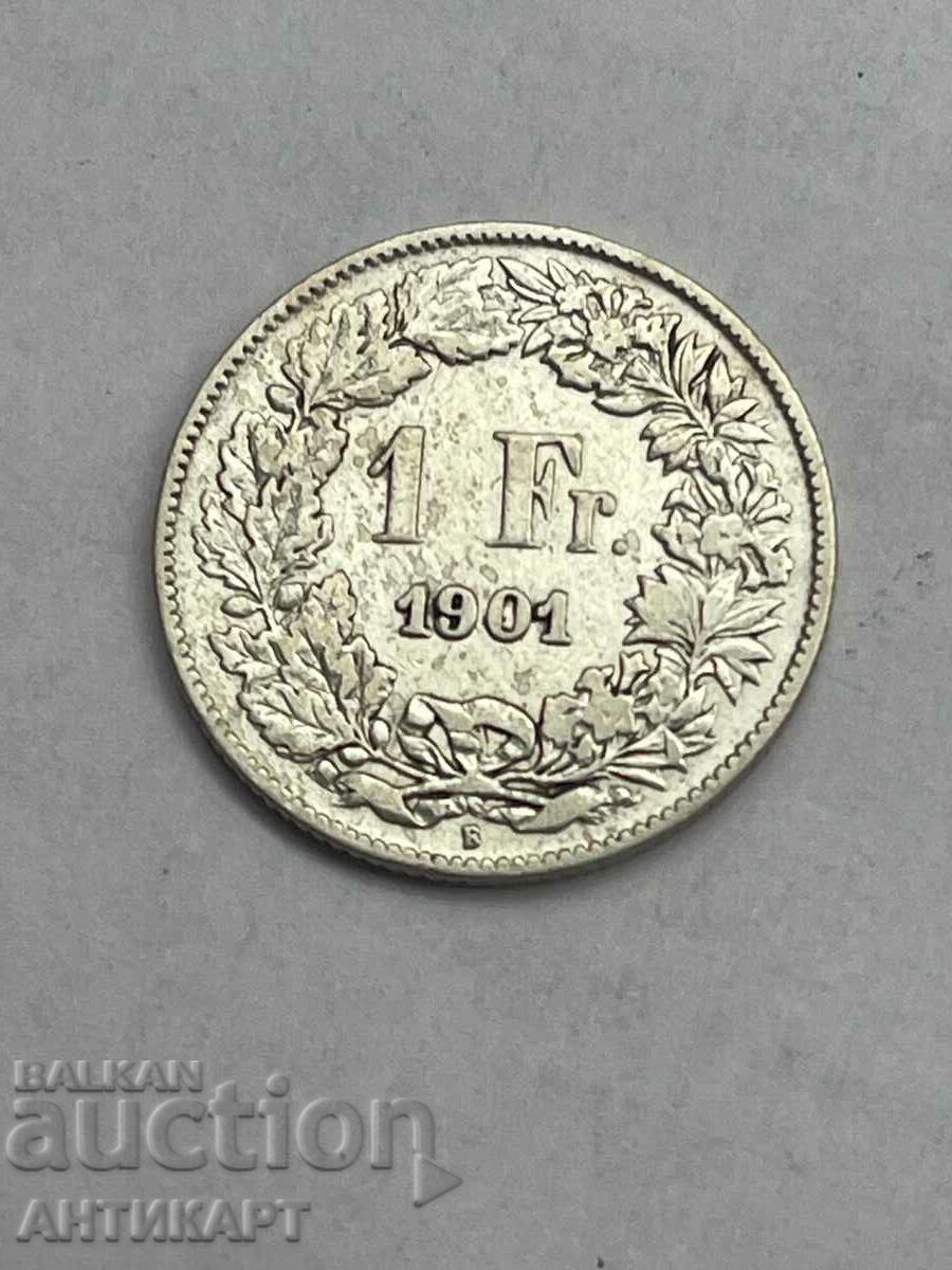 silver coin 1 franc Switzerland 1901 silver