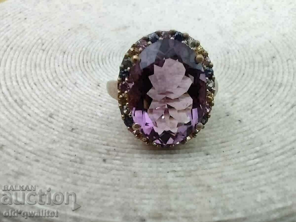 GORGEOUS GOLD RING, AMETHYST and MULTICOLORED SAPPHIRES - 6 GORGEOUS GOLD RING, AMETHYST and MULTICOLORED SAPPHIRES - 6