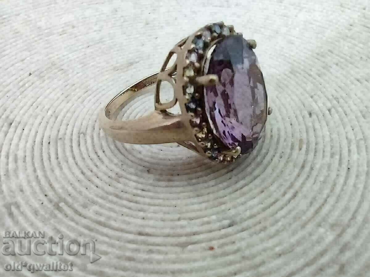 GORGEOUS GOLD RING, AMETHYST and MULTICOLORED SAPPHIRES - 7 GORGEOUS GOLD RING, AMETHYST and MULTICOLORED SAPPHIRES - 7