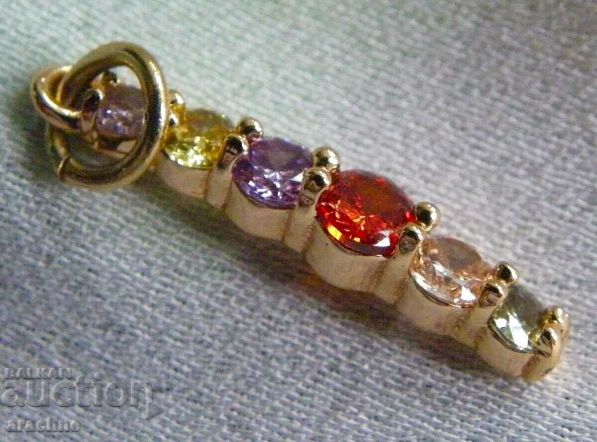 Gold-plated silver medallion with topaz, citrine, amethyst and tourmaline