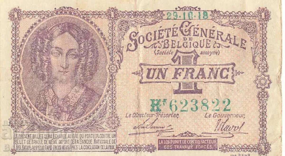 Belgia 1 Franc 1918 Pick 92 Ref 3822