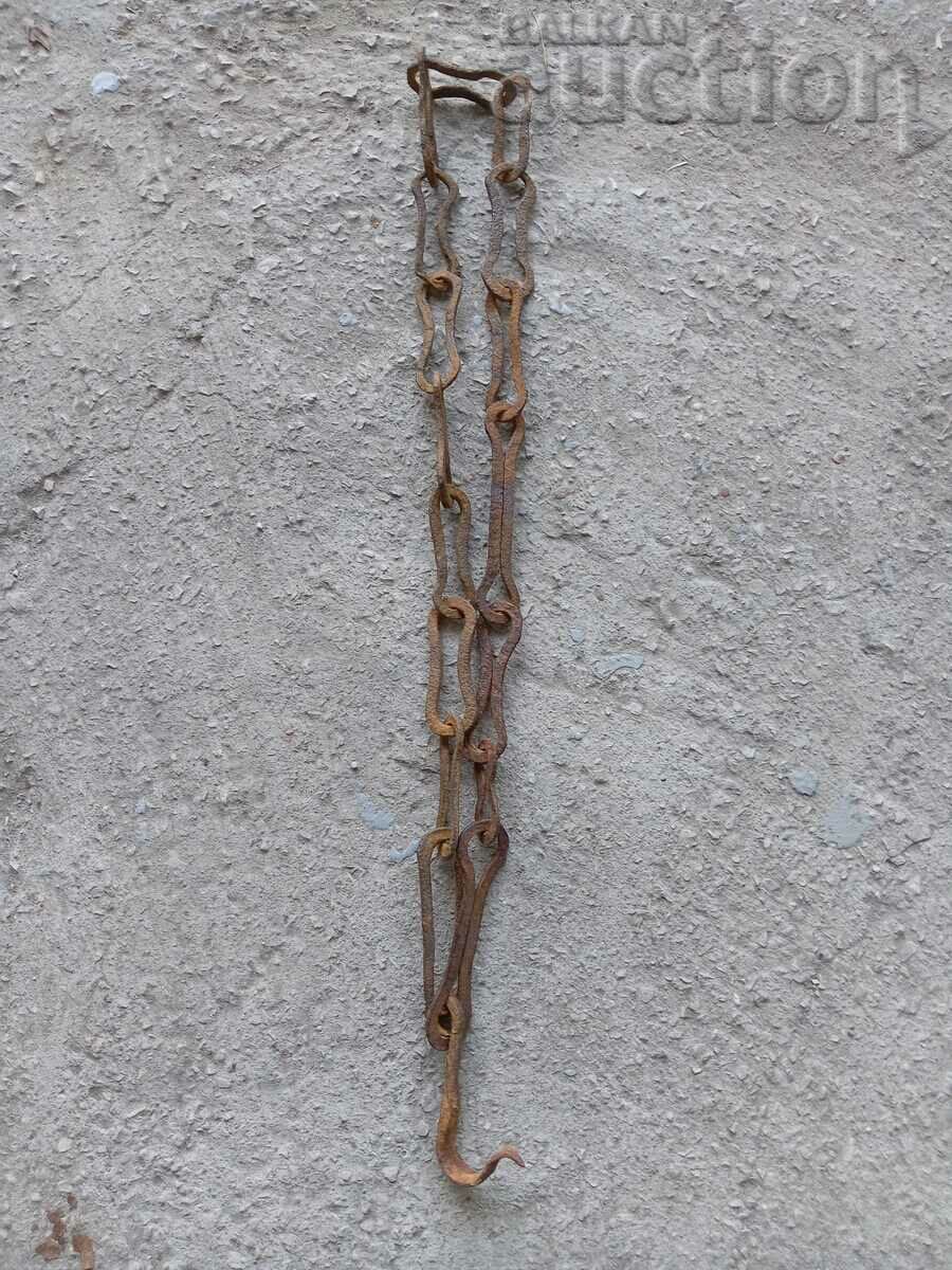 Auction Old wrought iron chain with hook, hearth chain hook chain Auction Old wrought iron chain with hook, hearth chain hook chain