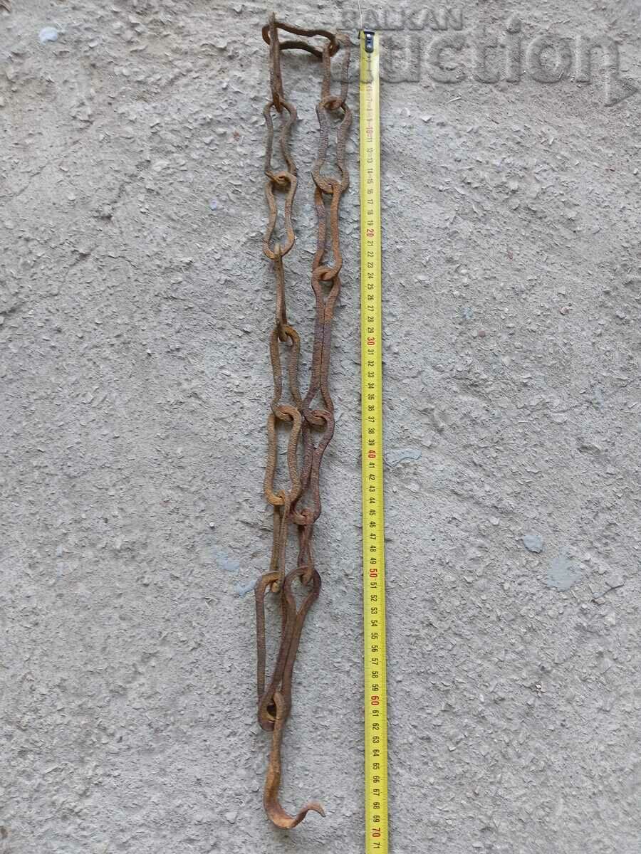 Old wrought iron chain with hook, hearth chain hook chain - 5 Old wrought iron chain with hook, hearth chain hook chain - 5
