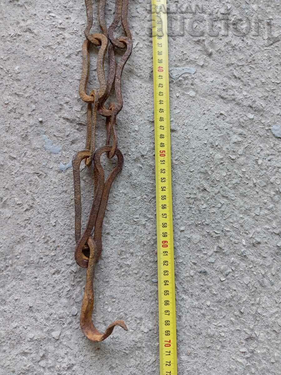 Old wrought iron chain with hook, hearth chain hook chain - 6 Old wrought iron chain with hook, hearth chain hook chain - 6