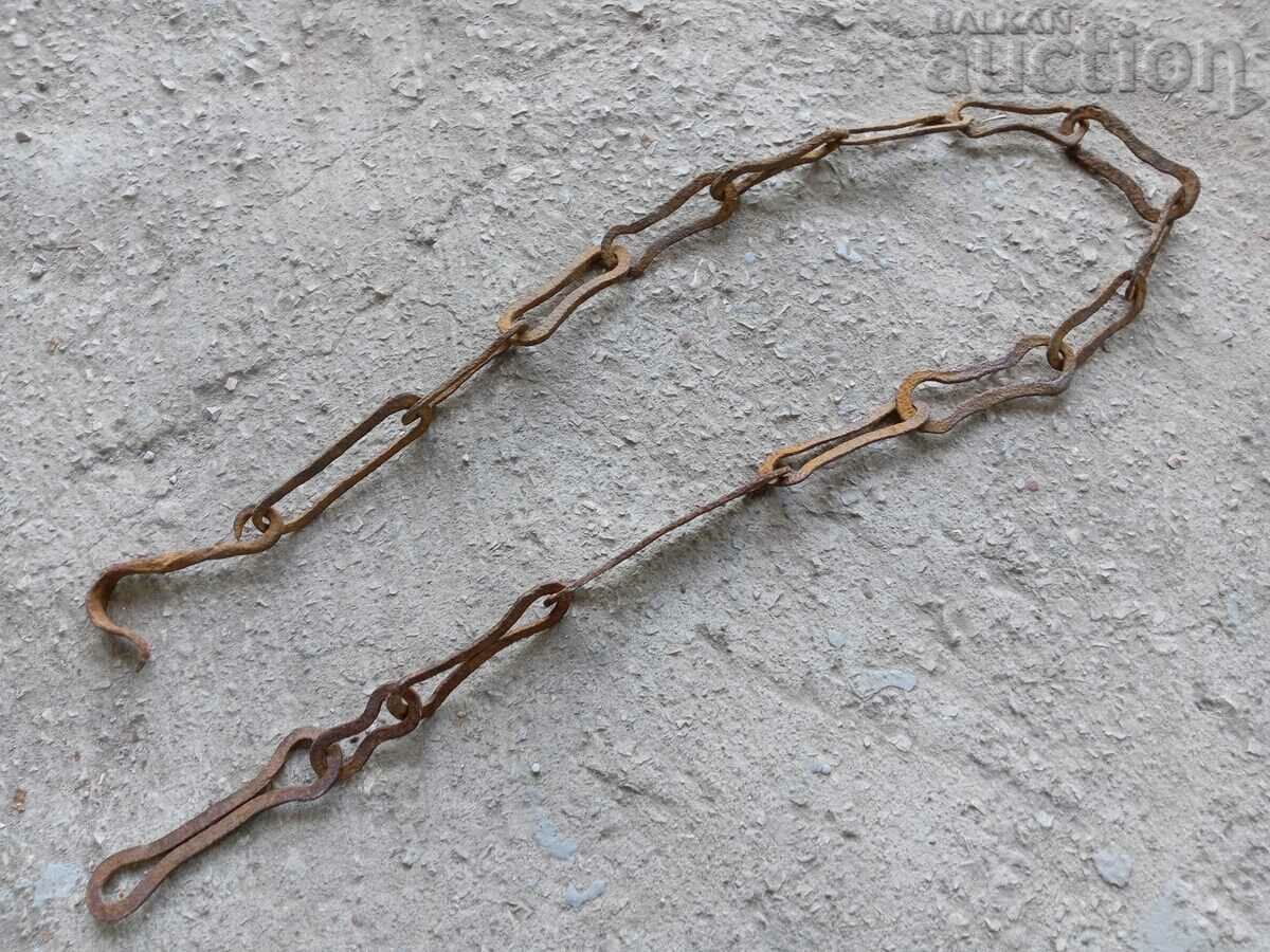 Old wrought iron chain with hook, hearth chain hook chain