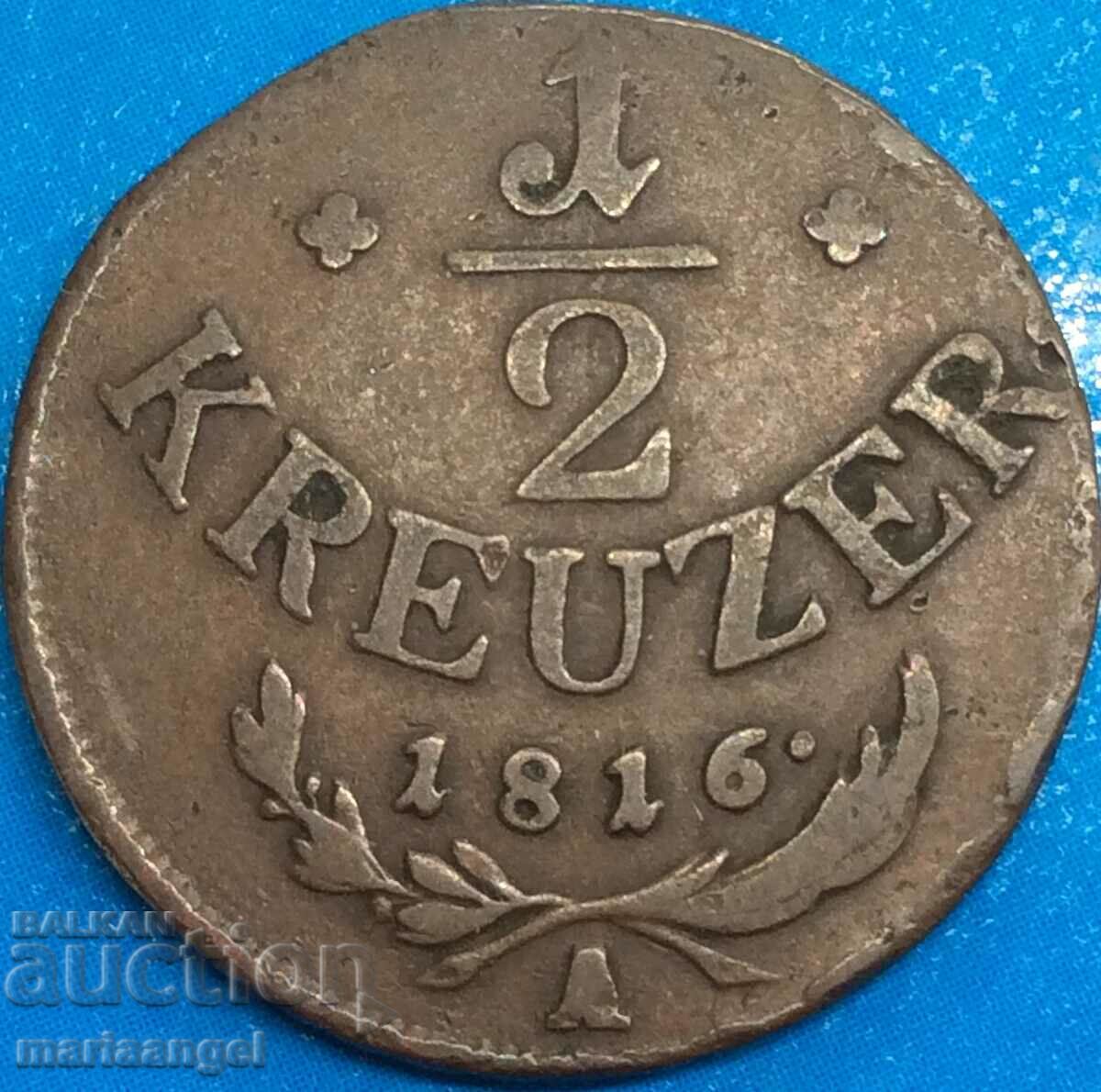 1/2 Kreuzer 1816 Αυστρία Α - Βιέννη 22mm χάλκινο