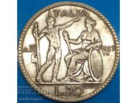 20 Lira 1927 R-Rome Italy Victor Emmanuel II Silver