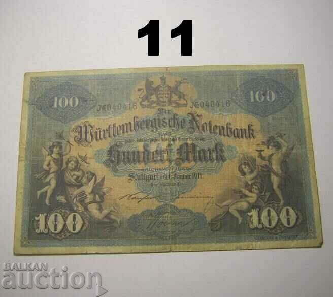 Wurttembergische Notenbank 100 mark 1911 Германия