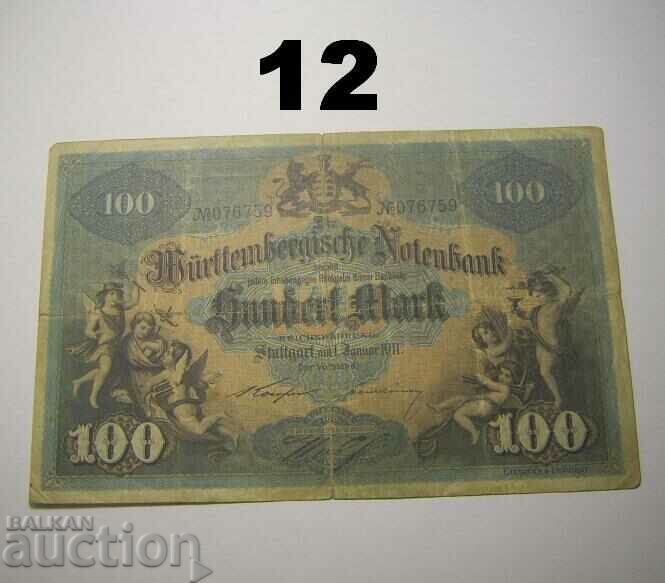 Wurttembergische Notenbank 100 mark 1911 Germany