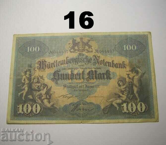 Wurttembergische Notenbank 100 mark 1911 Германия