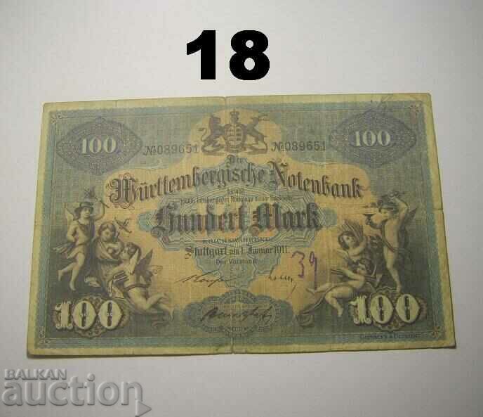 Wurttembergische Notenbank 100 mark 1911 Германия