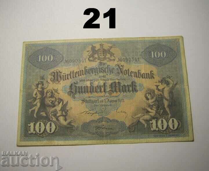 Wurttembergische Notenbank 100 mark 1911 Germany