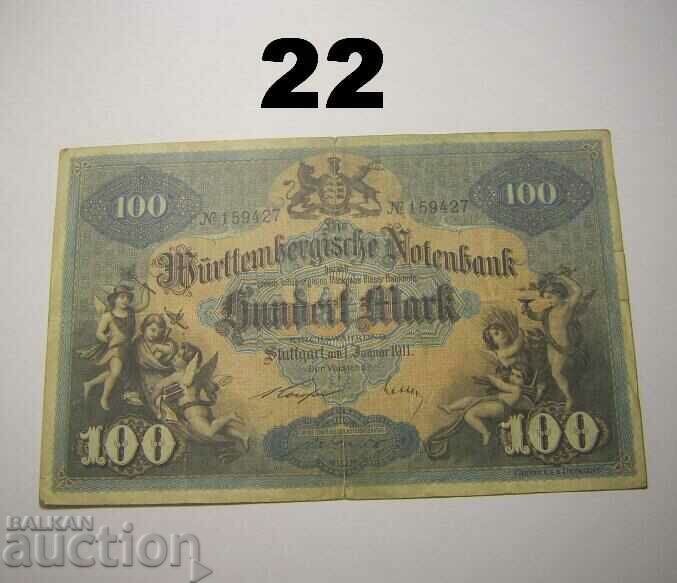 Wurttembergische Notenbank 100 mark 1911 Germania