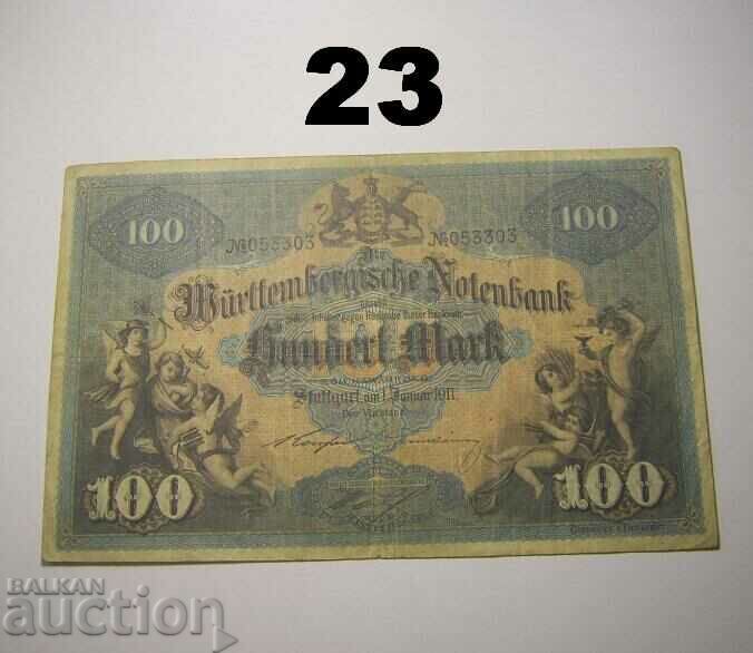 Wurttembergische Notenbank 100 mark 1911 Германия