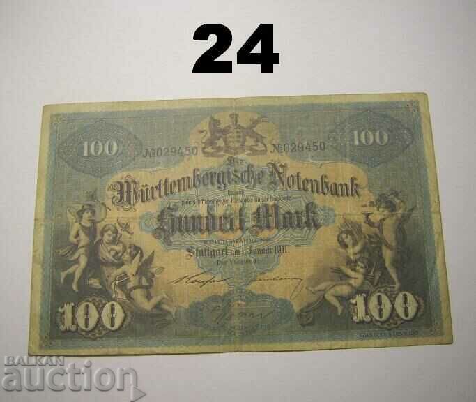 Wurttembergische Notenbank 100 mark 1911 Германия