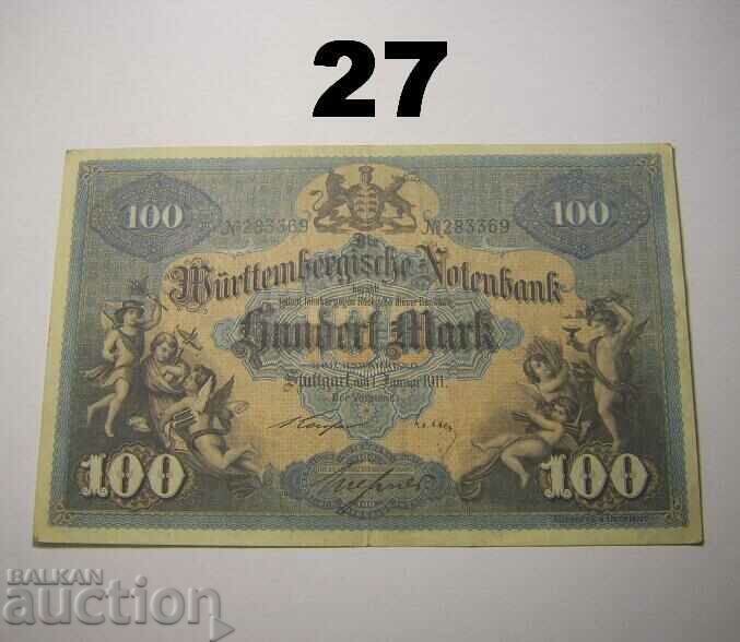 Wurttembergische Notenbank 100 mark 1911 Германия