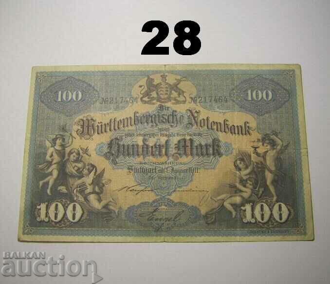 Wurttembergische Notenbank 100 mark 1911 Германия