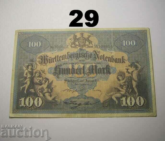 Wurttembergische Notenbank 100 mark 1911 Германия