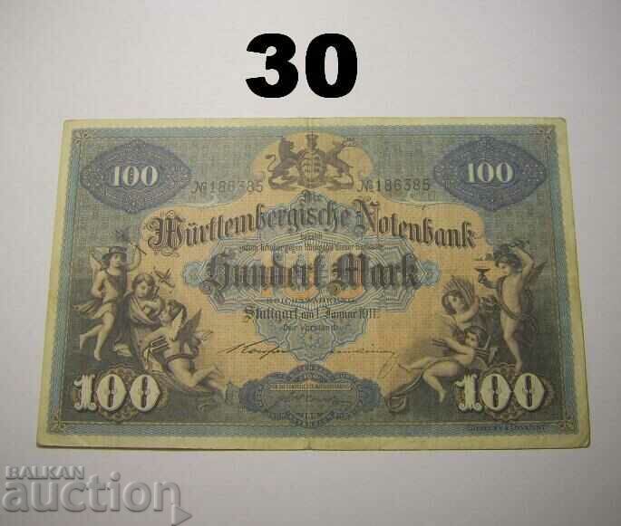 Wurttembergische Notenbank 100 mark 1911 Германия