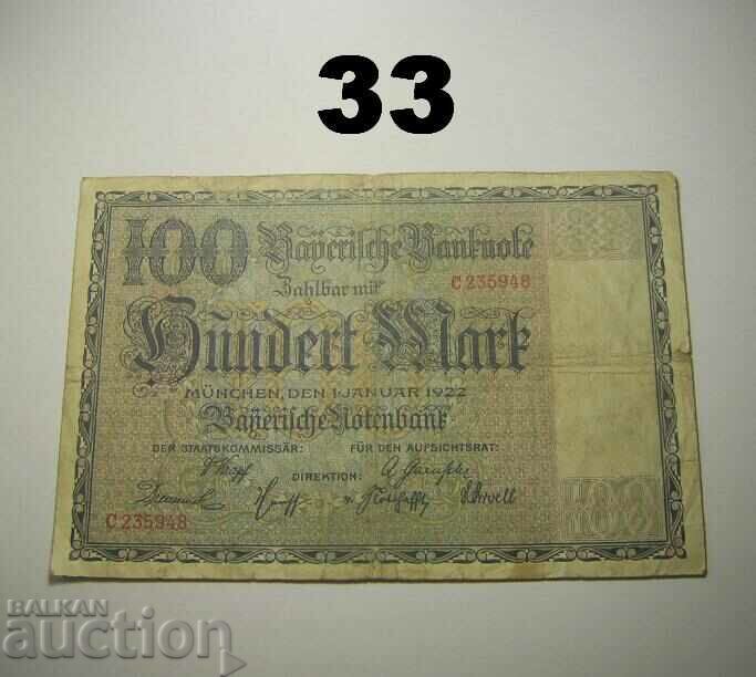 Bayerische Notenbank 100 mark 1922 Germania