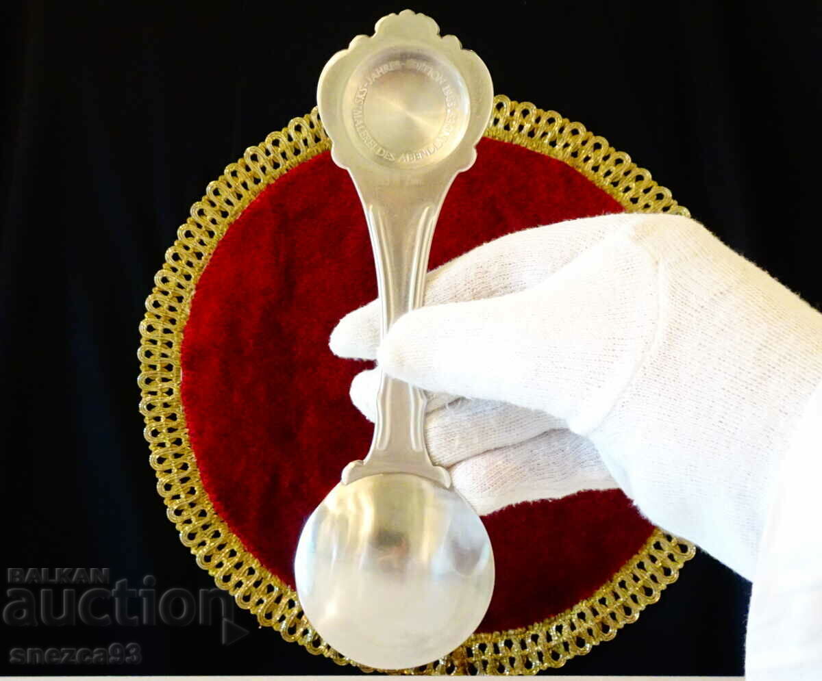 Pewter spoon with painting by Hans Thoma. - 5