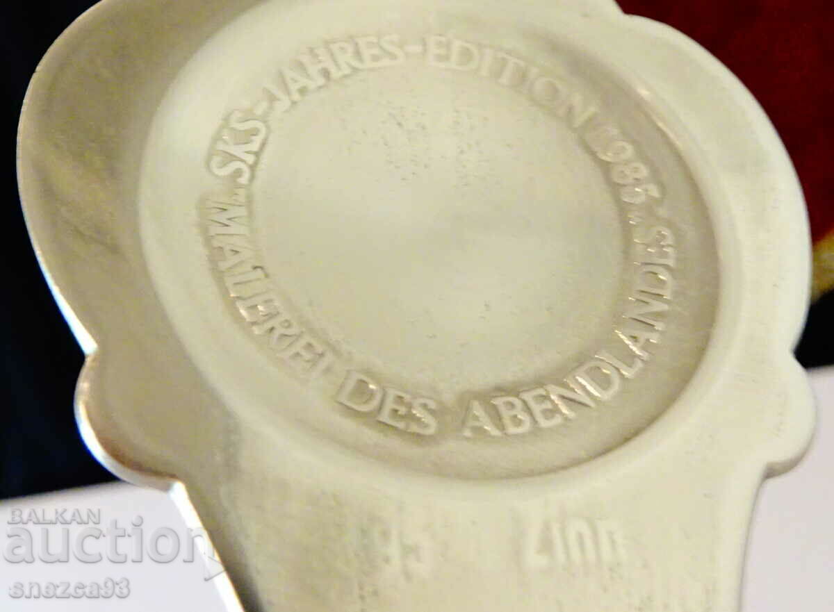 Pewter spoon with painting by Hans Thoma. - 6