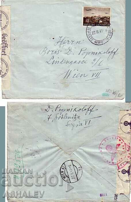 1941 traveled envelope AIR MAIL SOFIA-VIENNA