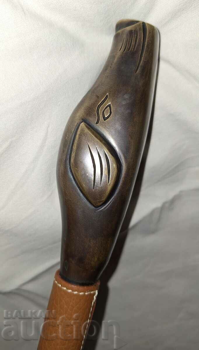 Antique metal tool with bronze plastic and two prongs - 6 Antique metal tool with bronze plastic and two prongs - 6