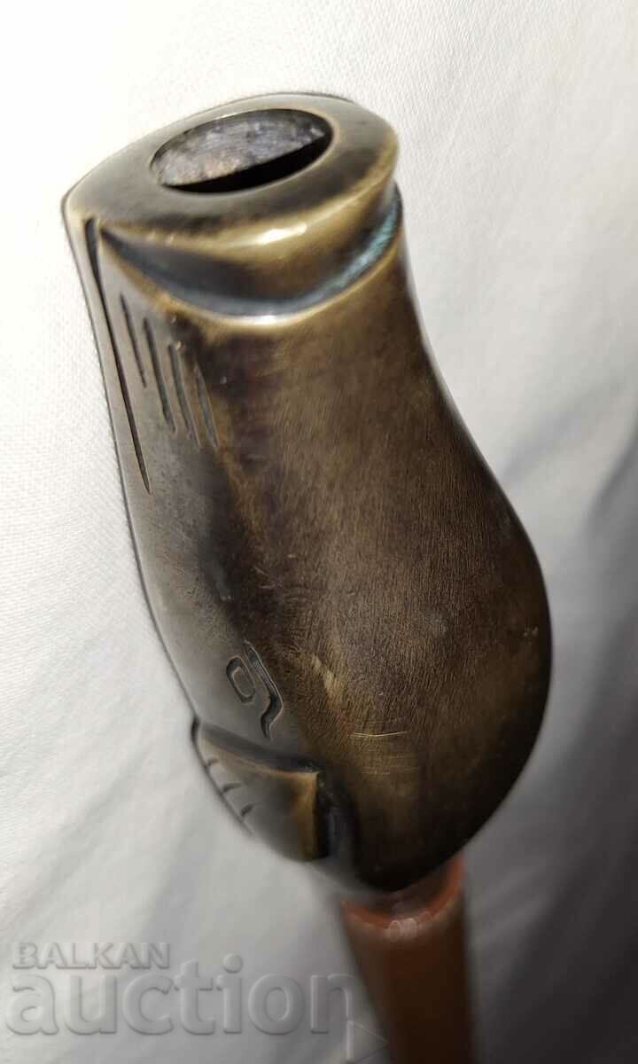 Antique metal tool with bronze plastic and two prongs - 7 Antique metal tool with bronze plastic and two prongs - 7