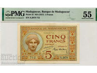 Madagascar 5 Franci 1937 Pick 35 PMG 55