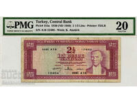 Turkey 2 12 Lira Green Reverse 1960 Pick 153 PMG 20