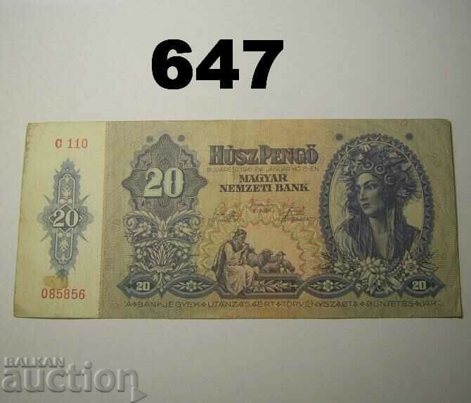 Ungaria 20 Pengo 1941 VF+