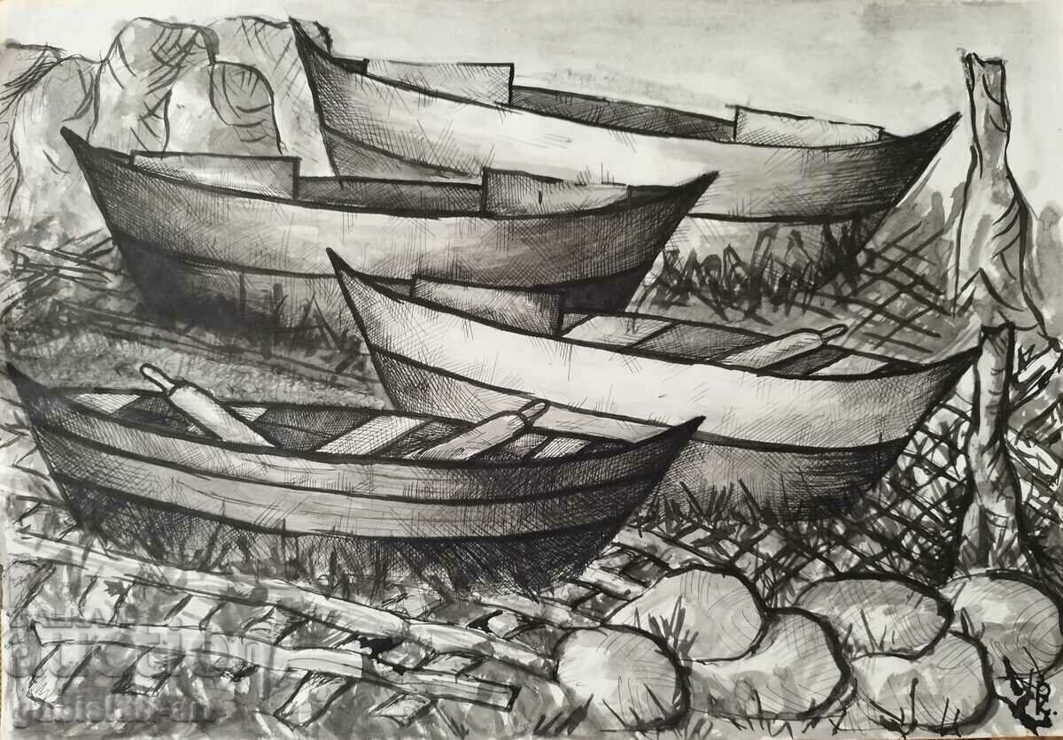 Picture, drawing, boats BZC