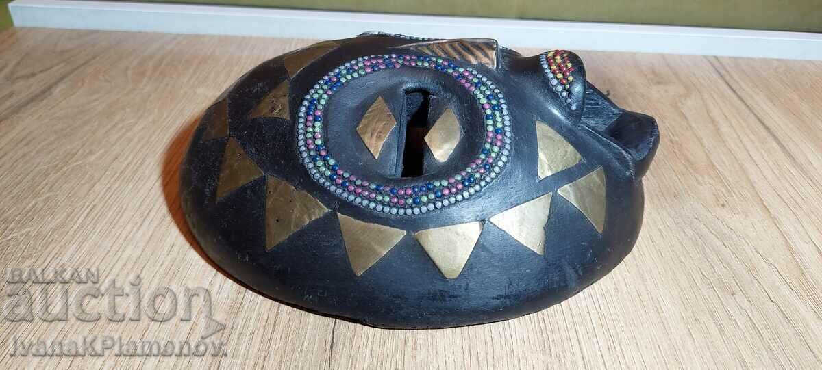 Auction Wood carving Africa mask ironwork brass Auction Wood carving Africa mask ironwork brass