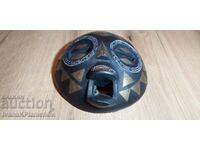 Wood carving Africa mask ironwork brass